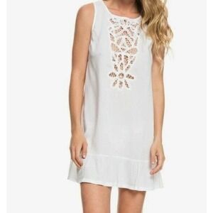 NWT ROXY Goldy Soul Mini Beach Tank Dress White‎ Sheer Coverup Medium